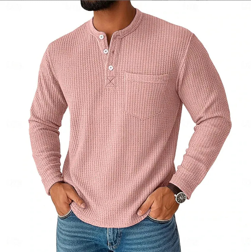 Men's long sleeve Henley shirt casual jacket with collar button front in light gray colour