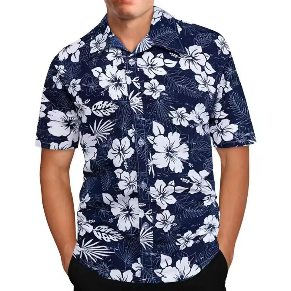 Men's floral printed beach shirt in loose cardigan style with short sleeves