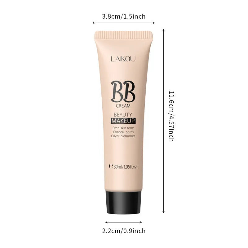 30ml BB cream tube in natural finish showing nine shade options from ivory white to brown