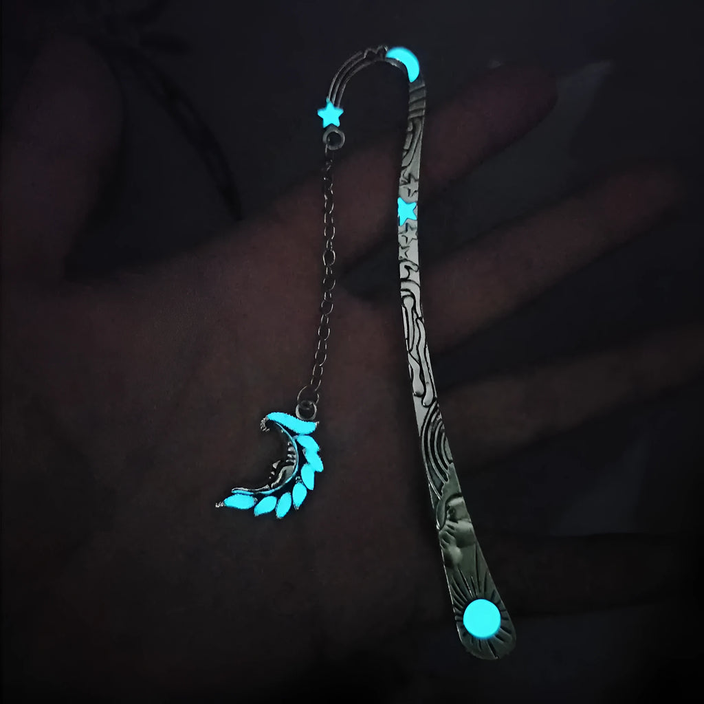 Retro five-pointed star metal bookmark with fluorescent detail in ancient silver or bronze celestial design
