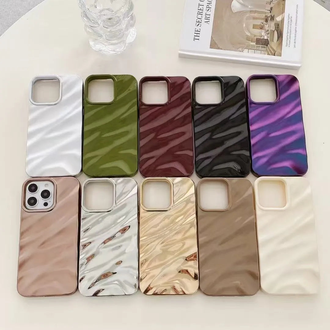 Anti-fall soft TPU wave pleated phone case for Apple iPhone in Burgundy colour, showing back texture