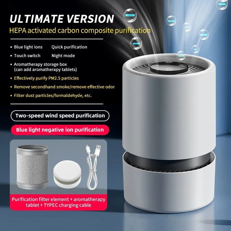 White desktop USB air purifier for small room formaldehyde and odour removal