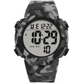 Multi-functional waterproof sports electronic watch with plastic band and stainless steel buckle on wrist