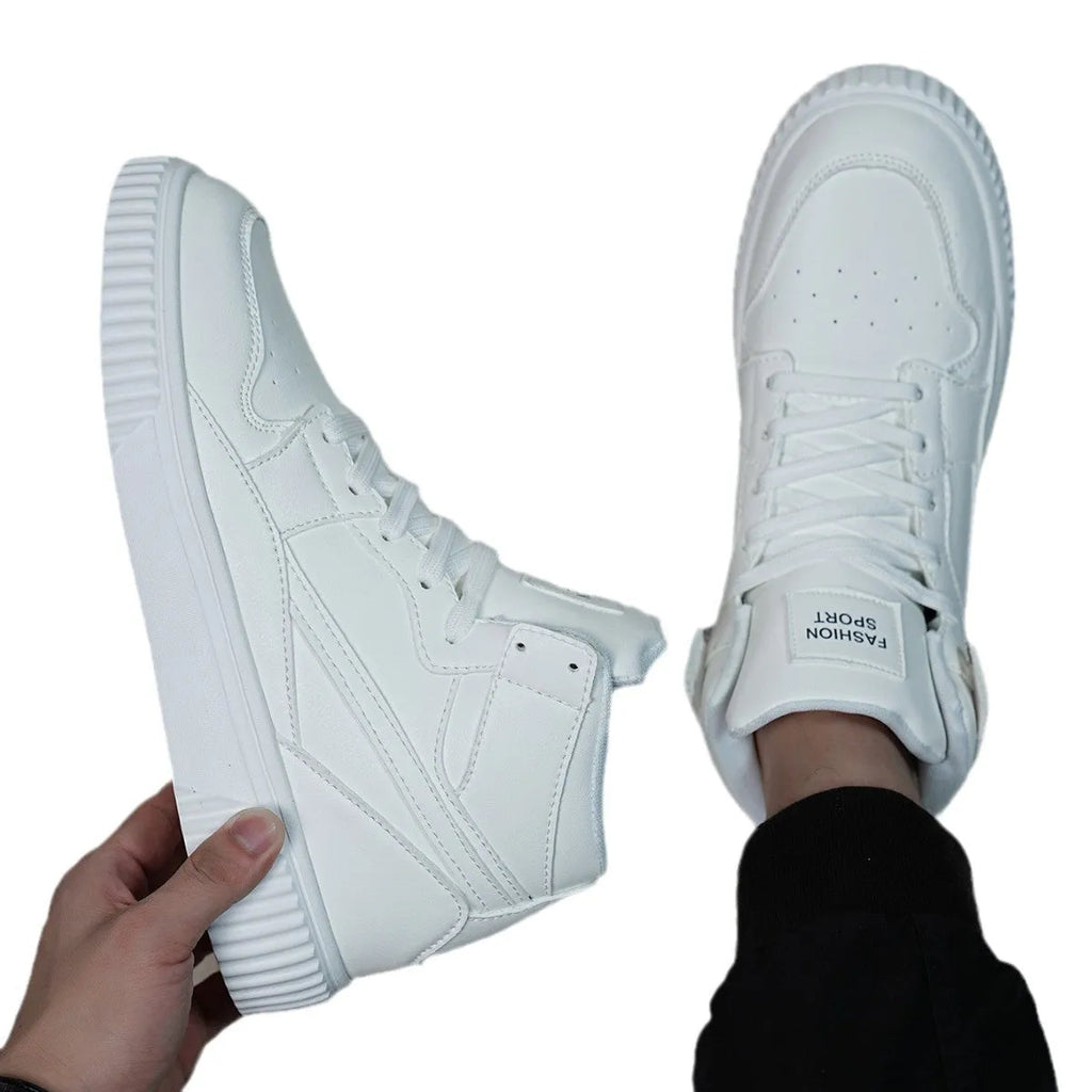 White men's casual round-toe shoes made of microfiber for autumn and winter.