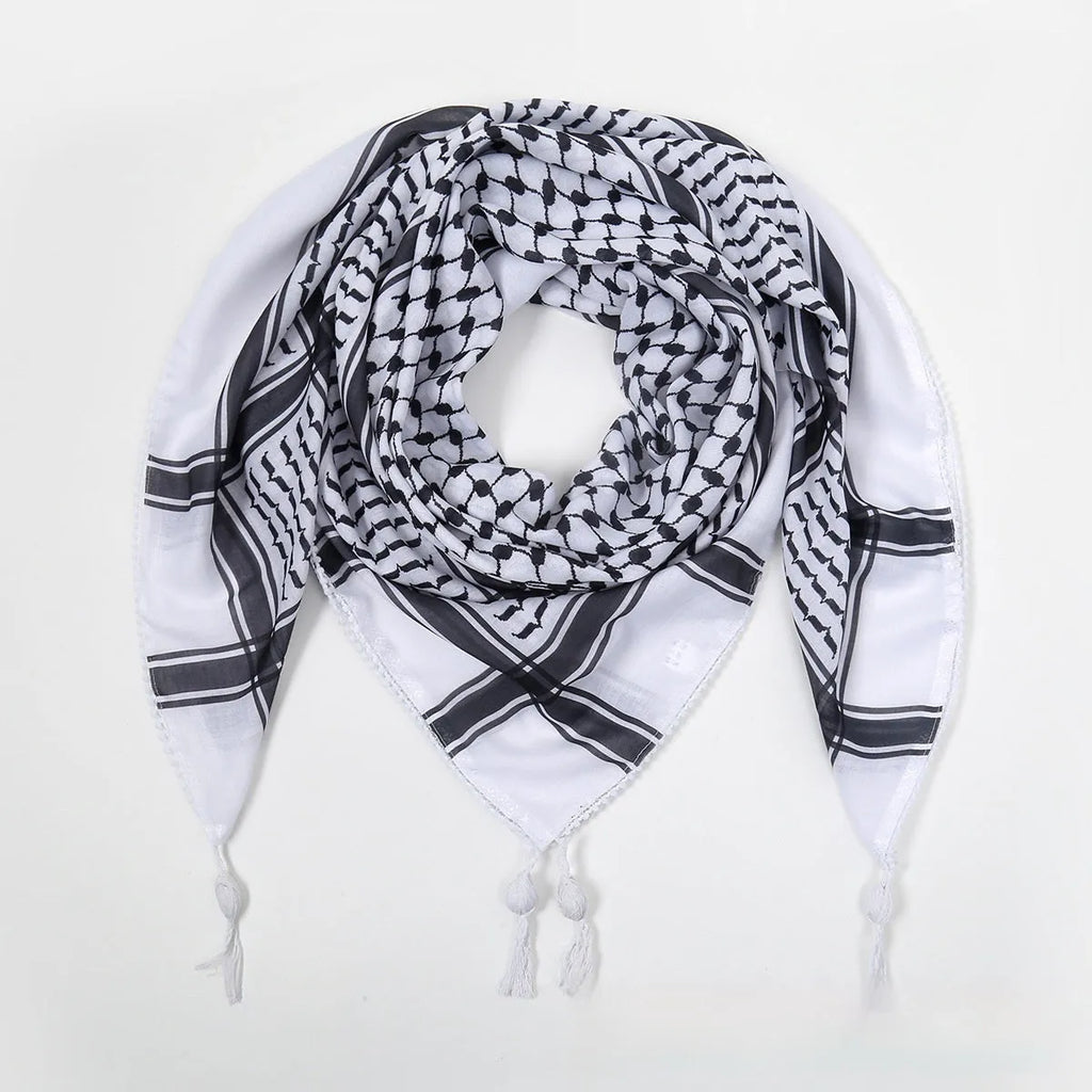 Fringe fashion unisex polyester scarf with colourful grid pattern, 140cm length