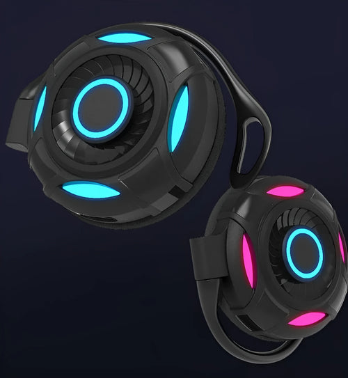 Black wireless Bluetooth gaming earphones with hanging ear design showing both earpieces