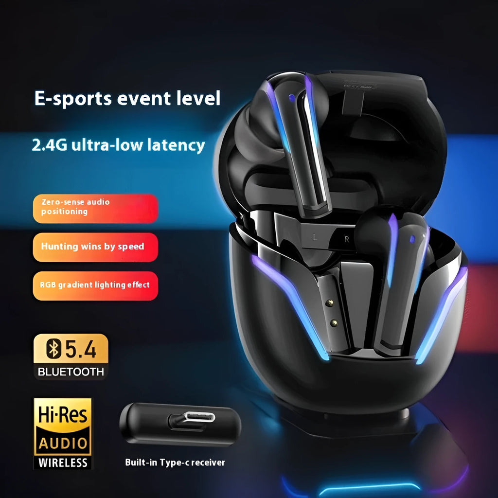 GameBuds G7 StarCraft Black wireless earbuds with gradient breathing light and 2.4G receiver
