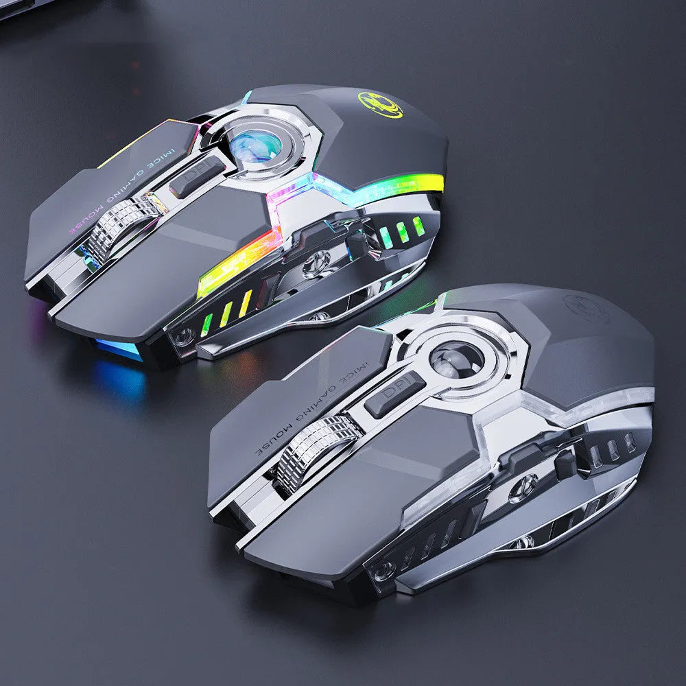 7-button 2.4G silent wireless RGB gaming mouse in black, 3200DPI, 3-level resolution, ergonomic design