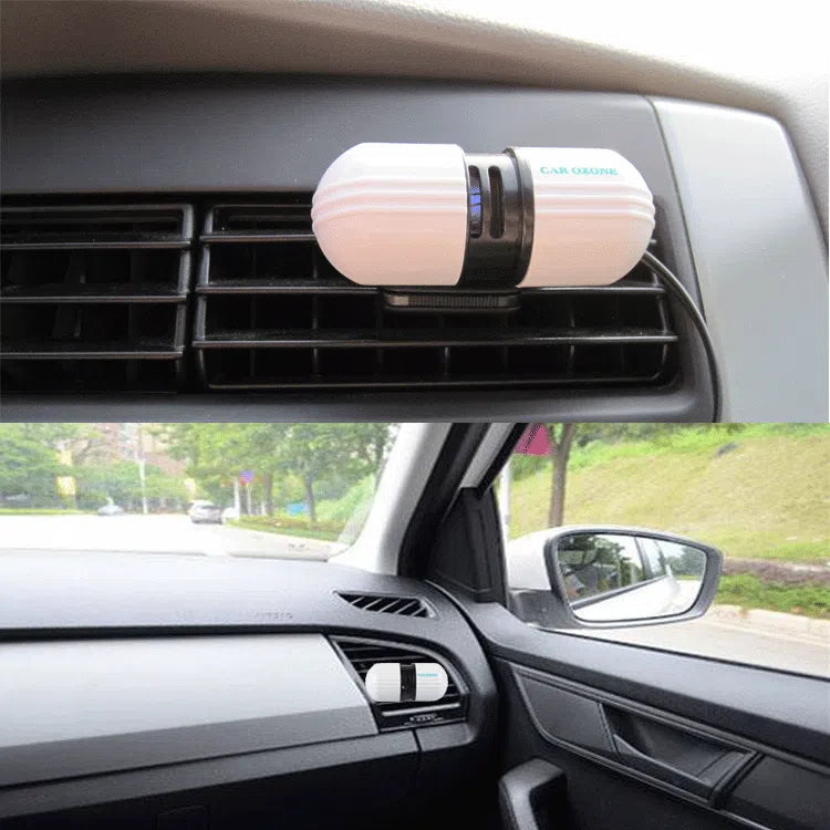 White compact car air purifier deodorizer 75x30x26mm 12V ABS