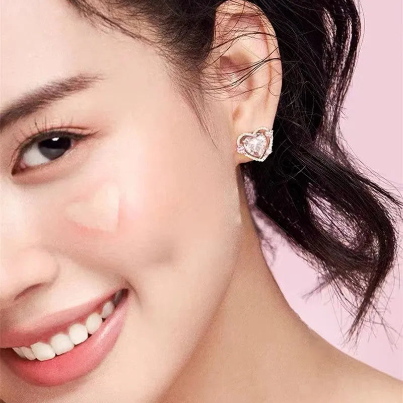 White k heart-shaped stud earrings for women with butterfly clasps