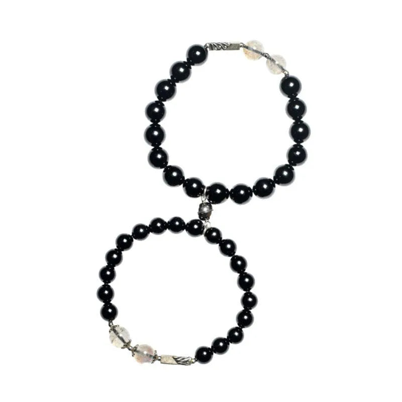 Obsidian Buddha beads DIY couple bracelet kit with 8mm and 10mm national style stone jewellery