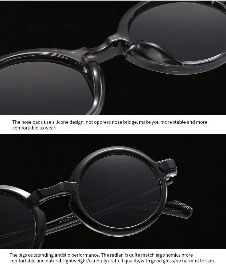 Round retro sunglasses C2 Black Frame Double Gray plastic frame UV400 protection