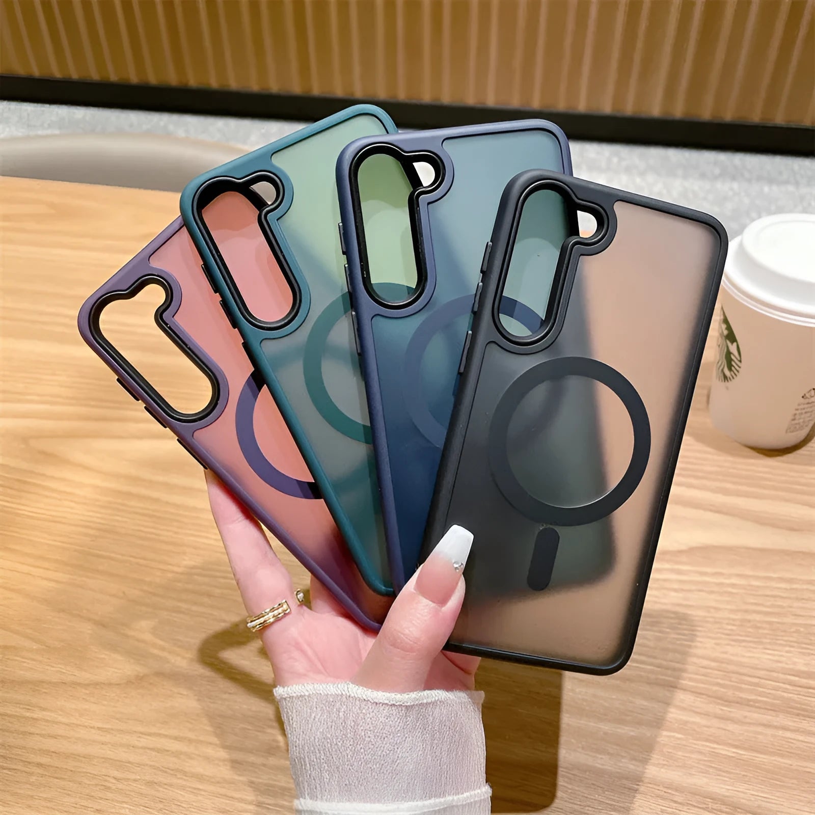 Acrylic magnetic frosted phone case for Samsung Galaxy in dark purple – soft grip fall protection cover