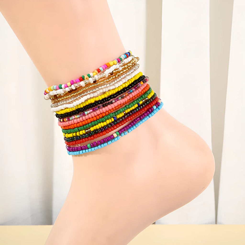 Women's bohemian bracelet set with 17 handmade mixed material beaded bracelets in European and American style