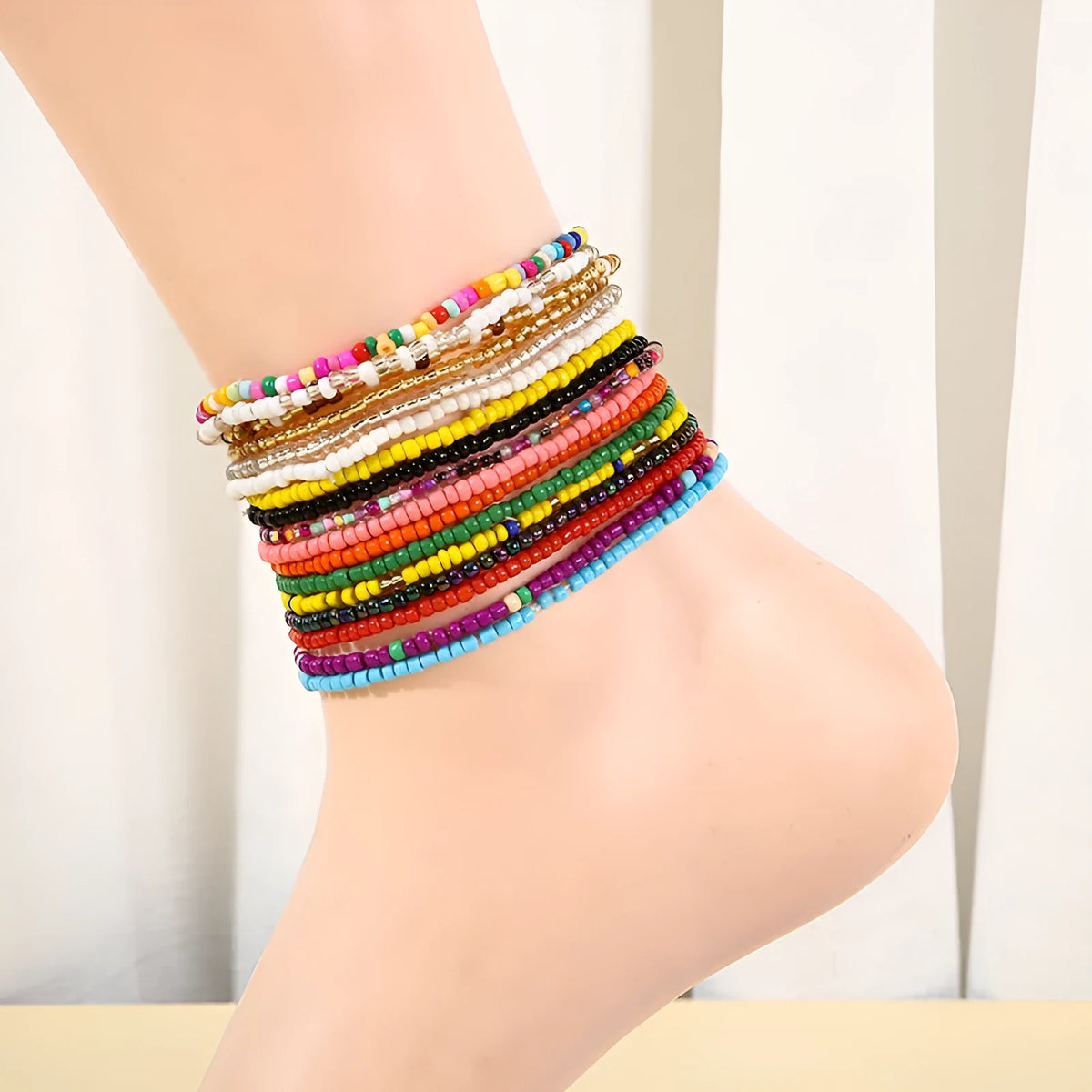 Women's bohemian bracelet set with 17 handmade mixed material beaded bracelets in European and American style