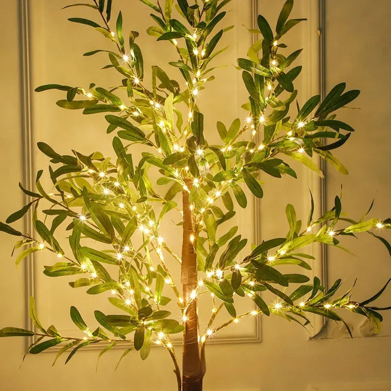 1.8m tall olive leaf tree lamp with warm LED lights for courtyard decoration