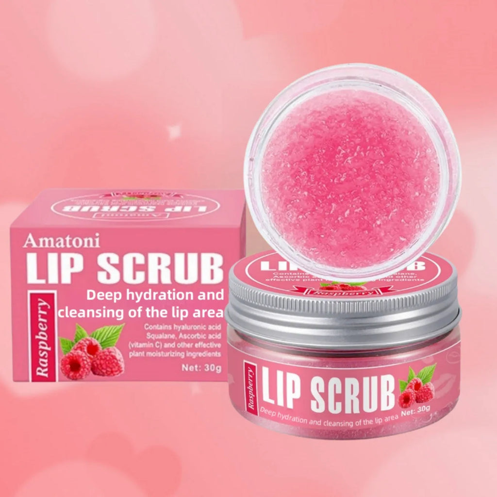 Amatoni lip scrub cream pot in fruit flavours for exfoliating and moisturising lip care