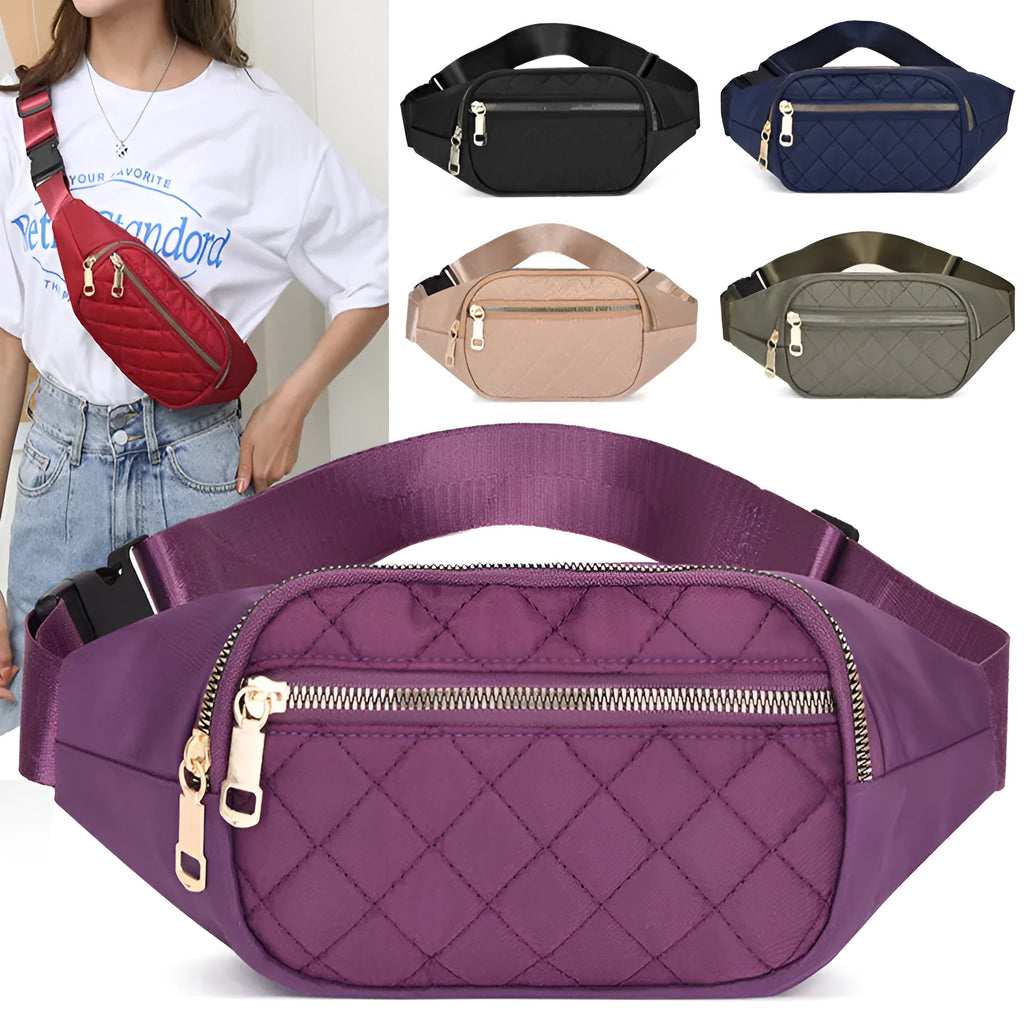 Rhombus fanny pack for women in solid colour, crossbody waist bag with zippered compartments