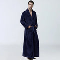 Men's winter coral fleece nightgown in gray, cardigan style with long sleeves, knitted flannel fabric
