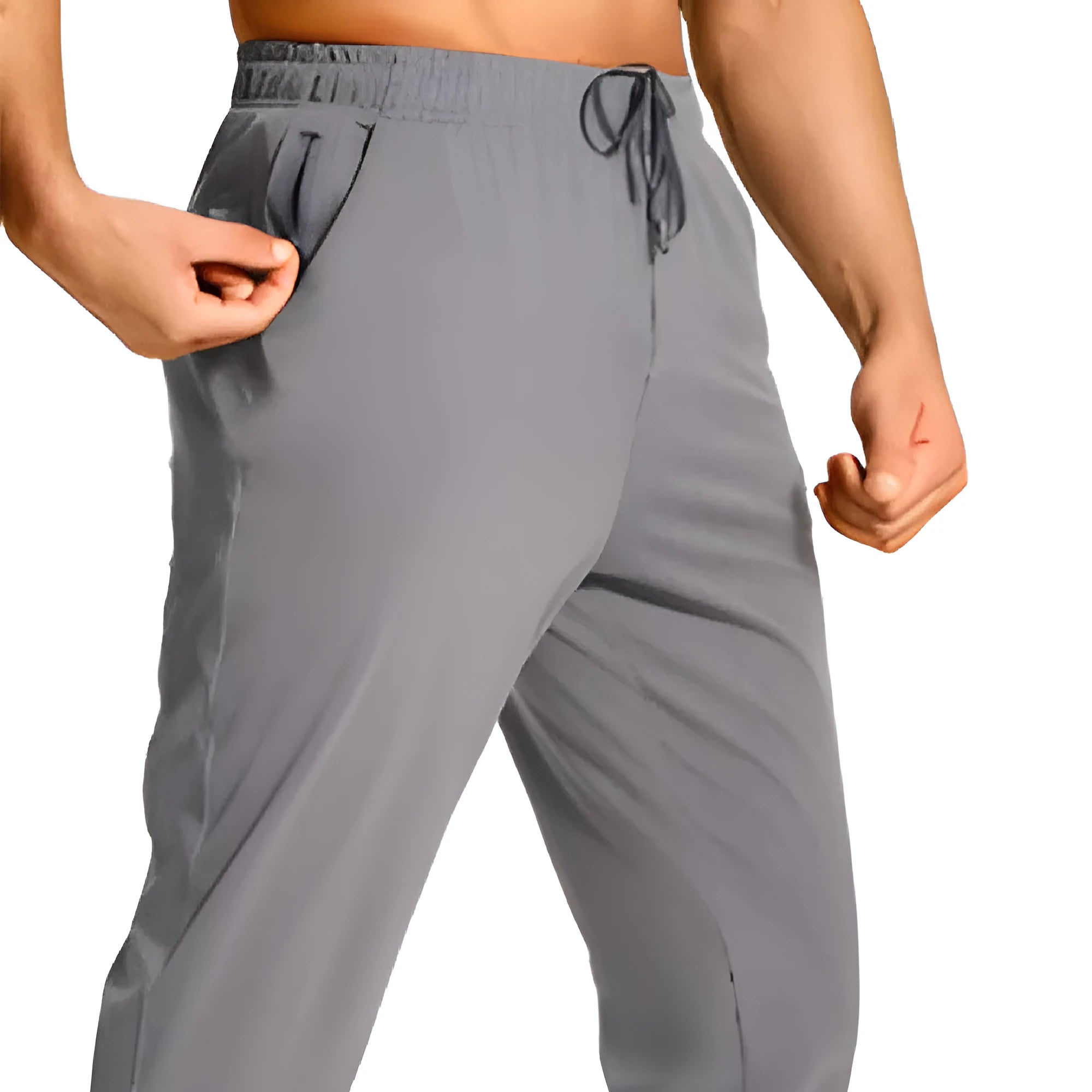 Man wearing loose-fitting solid colour casual trousers in a leisure setting.