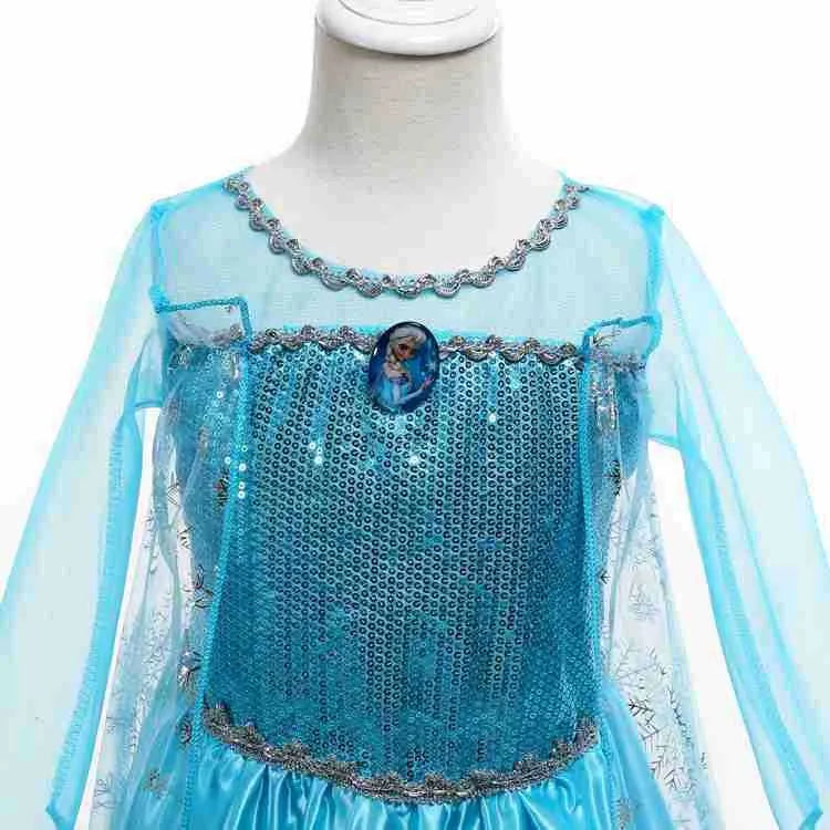 Blue Queen Elsa children's fancy dress gown with polyester lining for heights 100-150cm