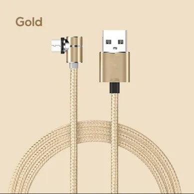 L-shaped magnetic charging cable with aluminium alloy housing, showing red colour option and interchangeable micro USB, Lightning, and TYPE-C plugs.