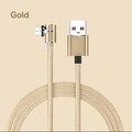 L-shaped magnetic charging cable with aluminium alloy housing, showing red colour option and interchangeable micro USB, Lightning, and TYPE-C plugs.