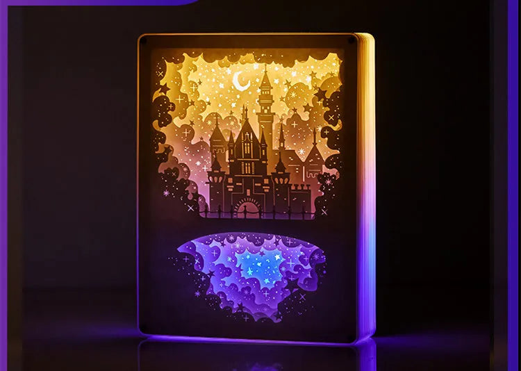Three-dimensional paper carving USB bedside night light with remote control and atmospheric lighting options