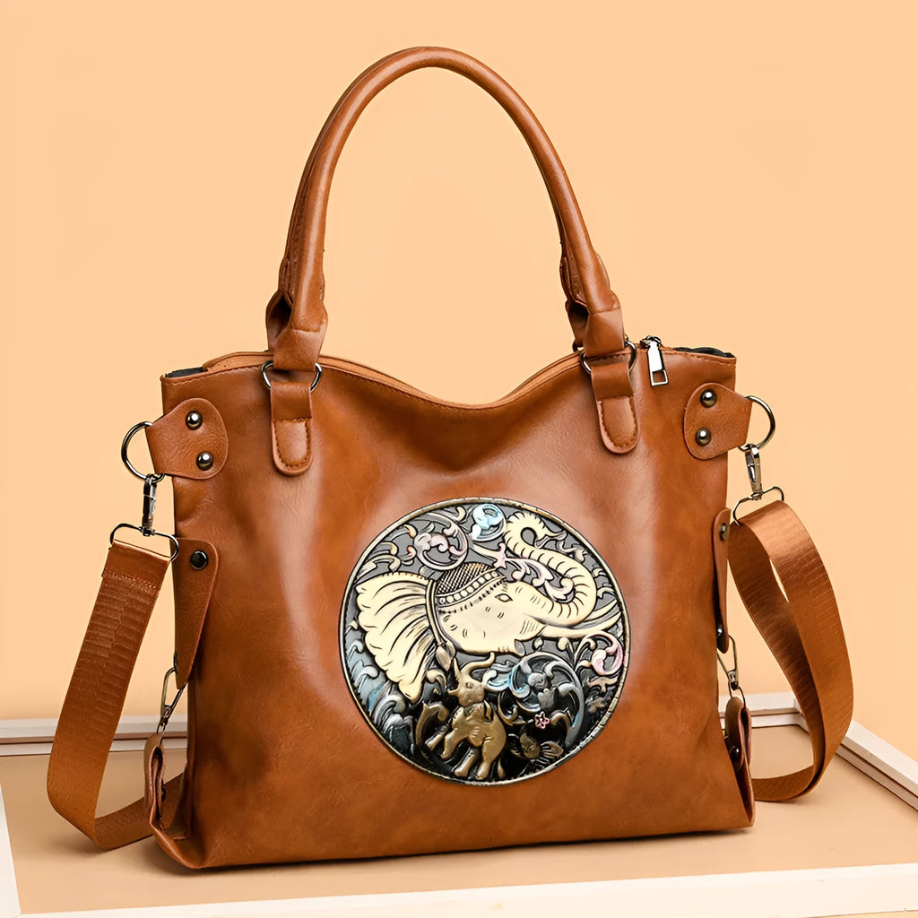 Retro Chinese style soft bread leather crossbody bag, horizontal square shape with stitching, brown and black colour options