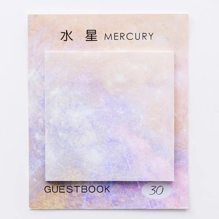 Square planet sticky notes notepad with oil painting designs of celestial bodies including moon and earth patterns