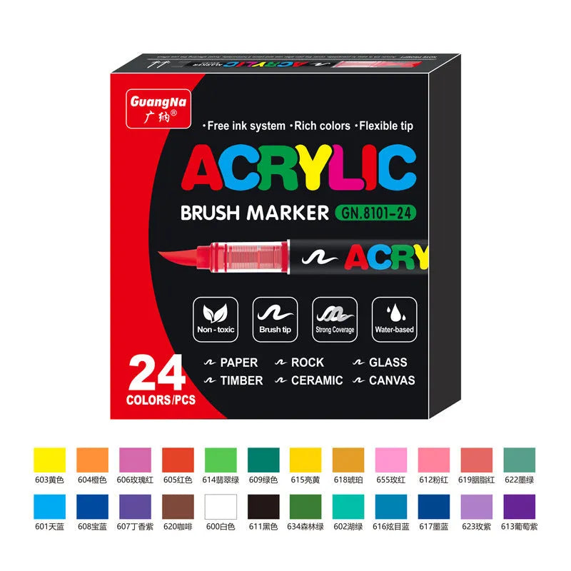 Set of straight liquid acrylic marker pens for art painting and graffiti in various colours.