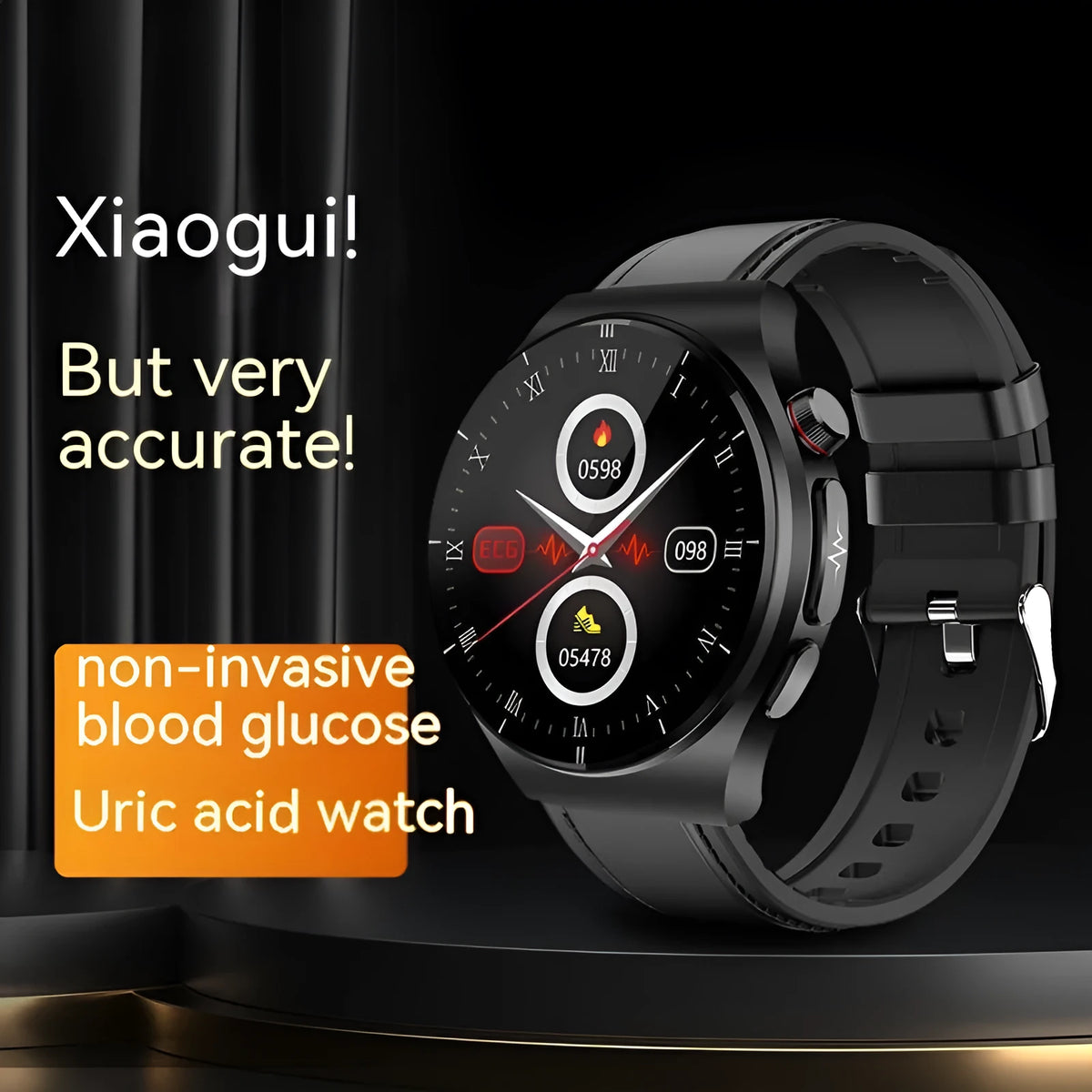 Black and white smart watch with TFT screen, blood pressure and heart rate monitoring, charger and strap included