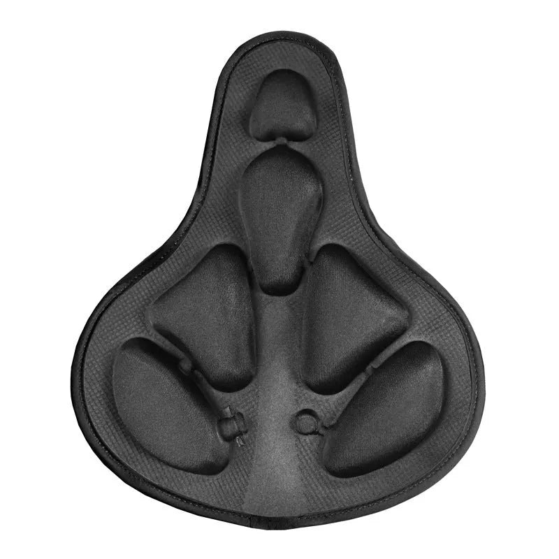 Black mountain bike saddle cushion with TPU and fabric layers on a black saddle