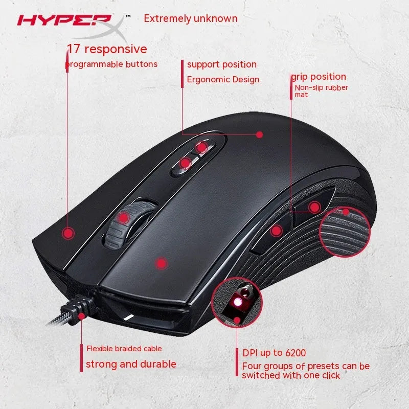 Pulsefirecore RGB wired gaming mouse in black with photoelectric sensor and 1.8m USB cable
