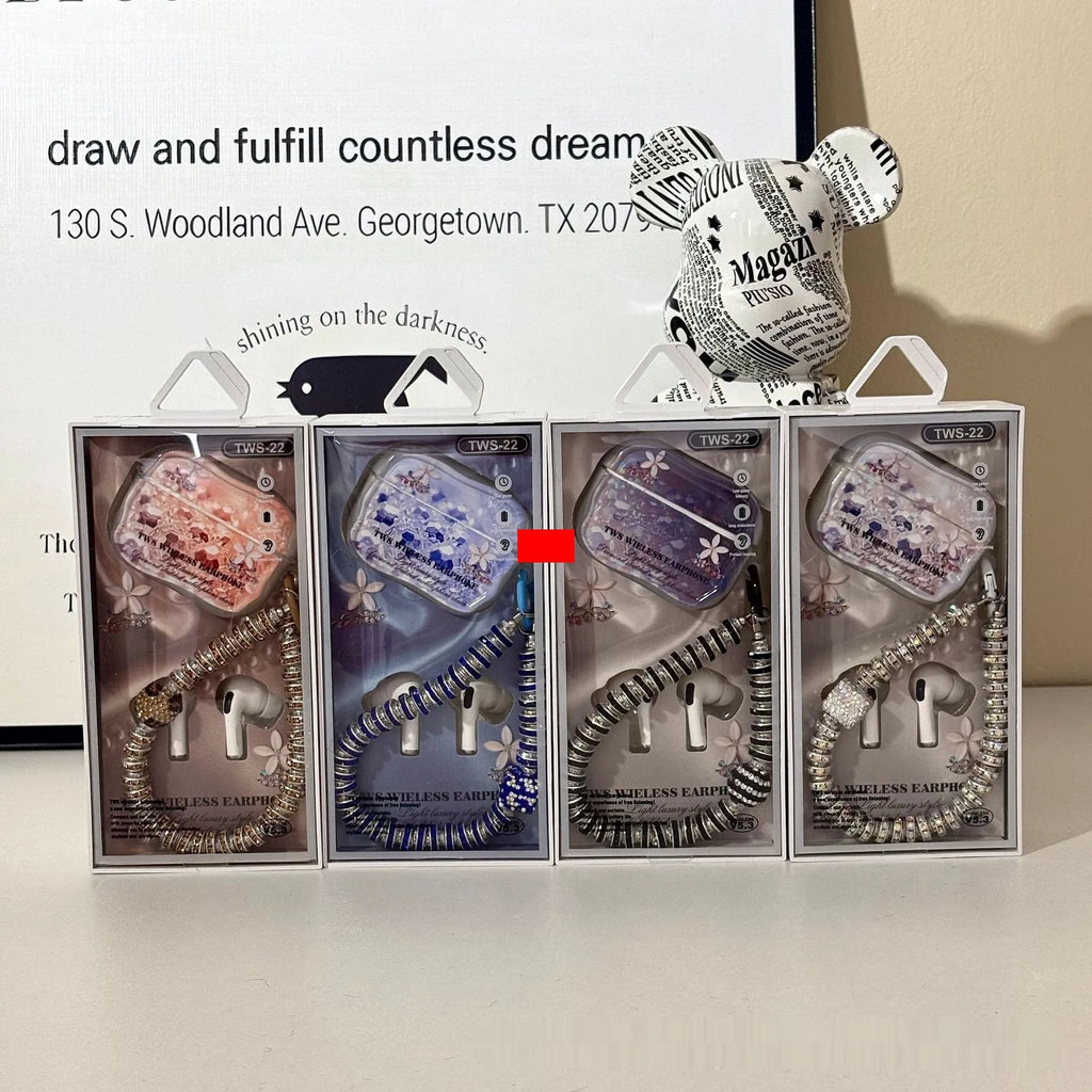 Cute cartoon in-ear Bluetooth headset with breathing light, available in orange, deep purple, light purple, and transparent colours