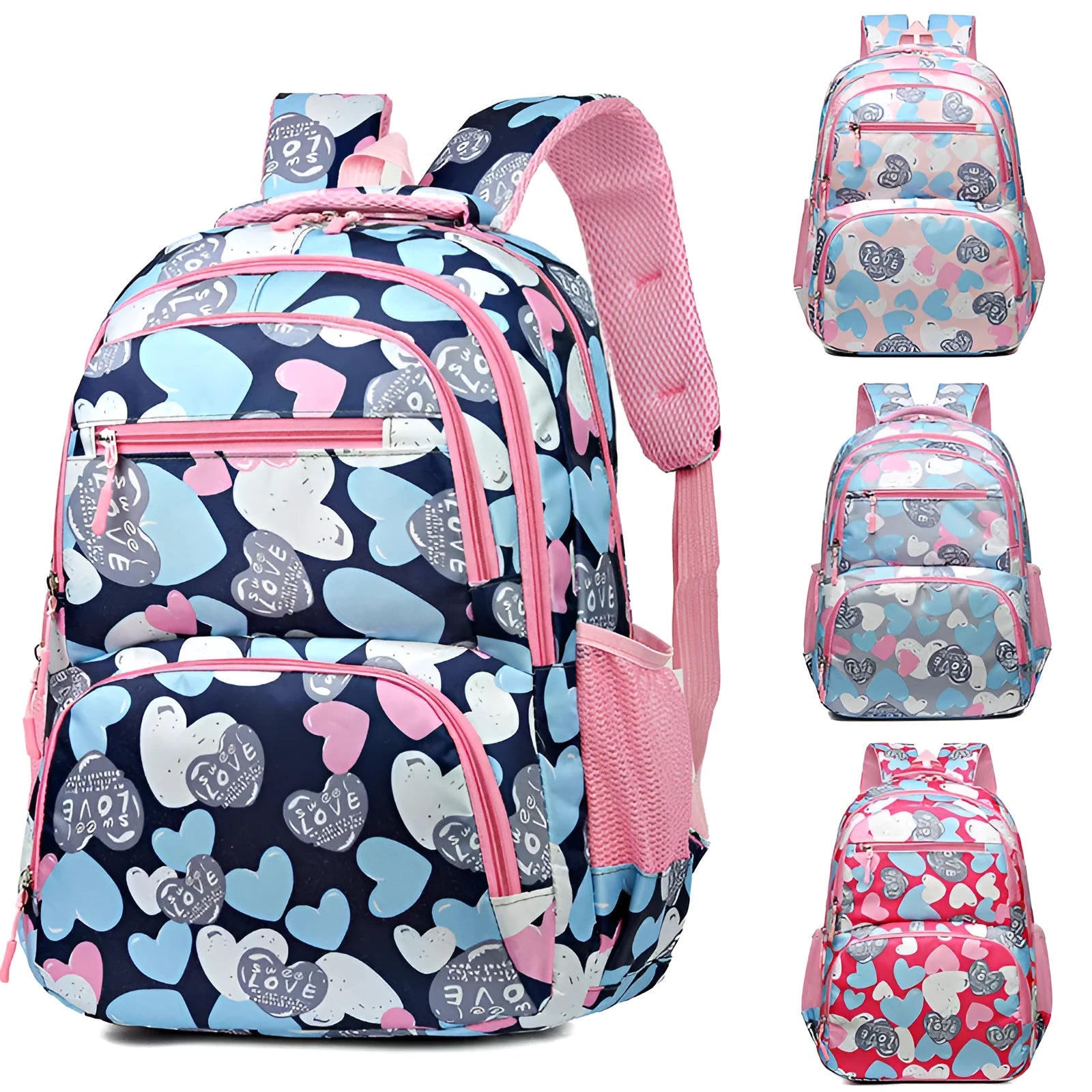 Blue children's school backpack with air pillow straps and large main compartment.