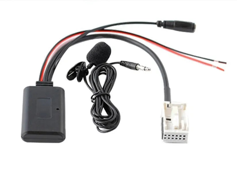 Bluetooth aux adapter cable and microphone kit for Citroën and Peugeot RD4 car stereos.