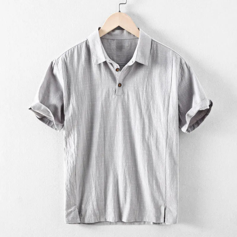 Men's loose fit cotton and linen casual shirt in solid colours with Asian sizing options