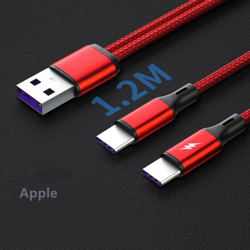Black braided two-in-one charging cable with dual Android connectors for simultaneous device charging