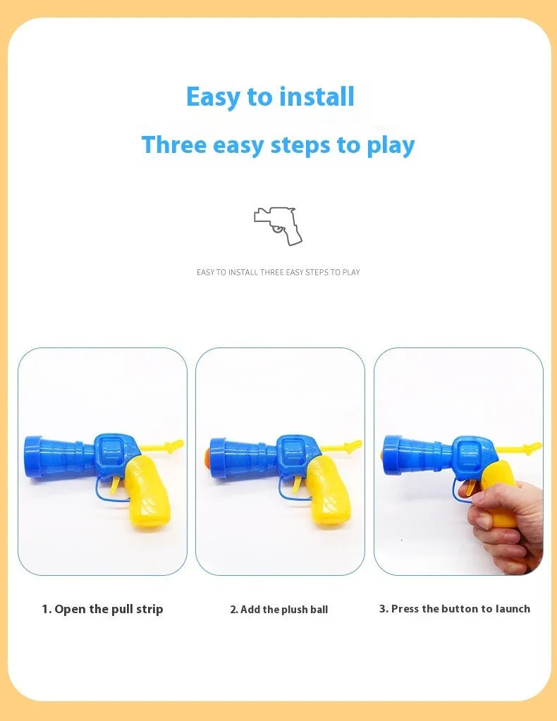 Interactive pet toy gun with multiple plush yarn balls for dogs and cats