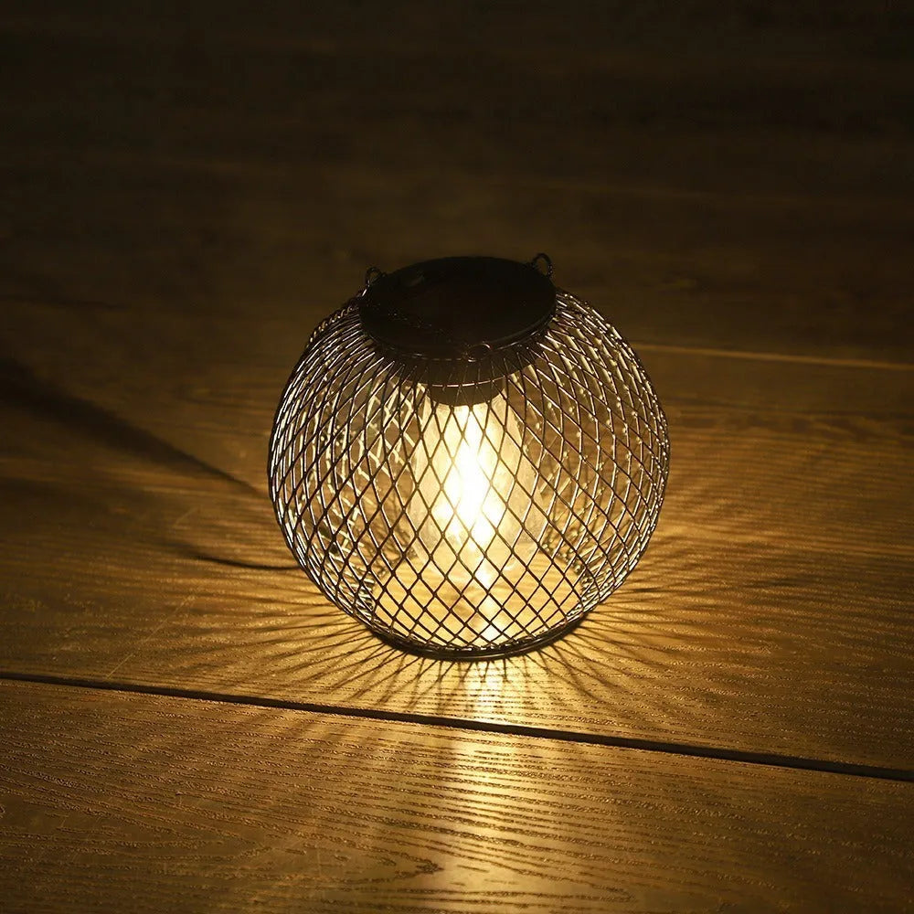 Outdoor hollow-out iron lantern super bright ceiling lamp cylindrical flat iron shape for garden courtyard decoration