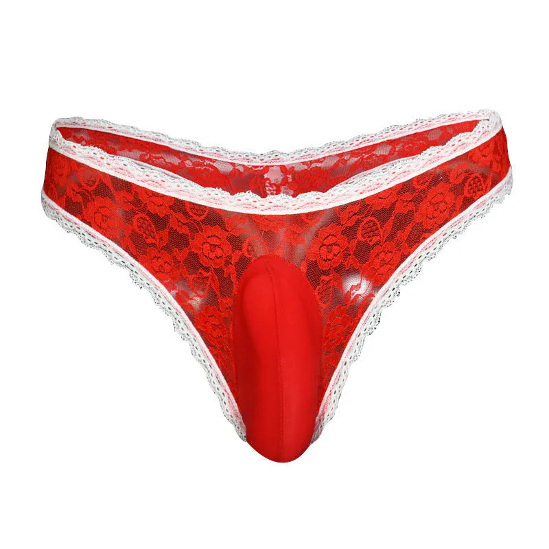 Men's lace underwear with vertical bag egg penis cover pouch in multiple colours