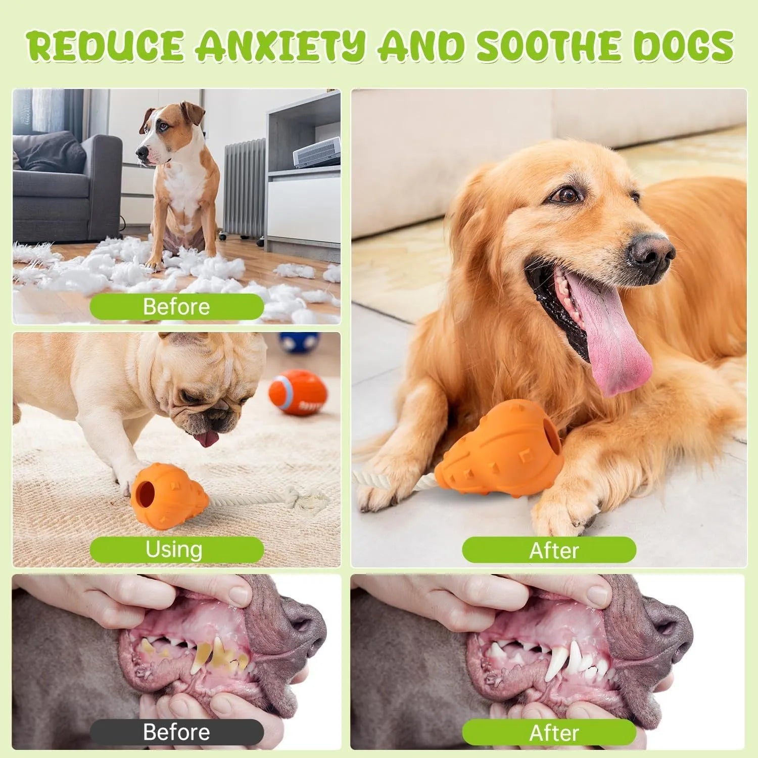 Natural rubber stuffable dog fetch toy with longer strap for small to medium breed dogs.