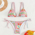 Women's lace-up split bikini swimsuit with backless European styling
