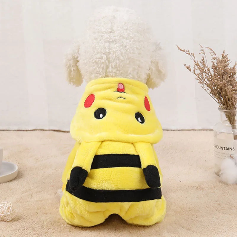Fleece cat warm coat with hood in cartoon design for autumn and winter wear