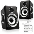 Two compact USB mini speakers in Black Silver finish with extra bass for laptop audio