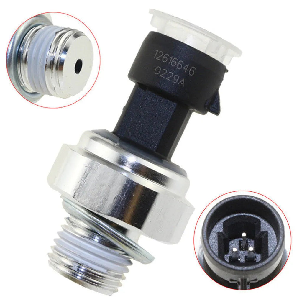 Oil pressure sensor for Buick and Chevrolet vehicles with OEM part numbers displayed