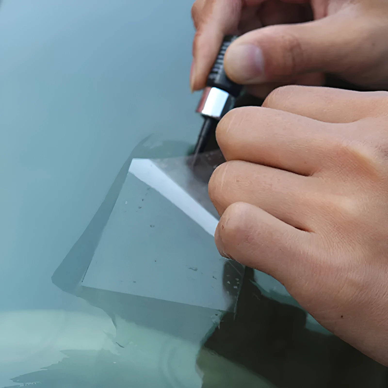 Yellow car glass repair agent tool set with three components for windshield crack repair