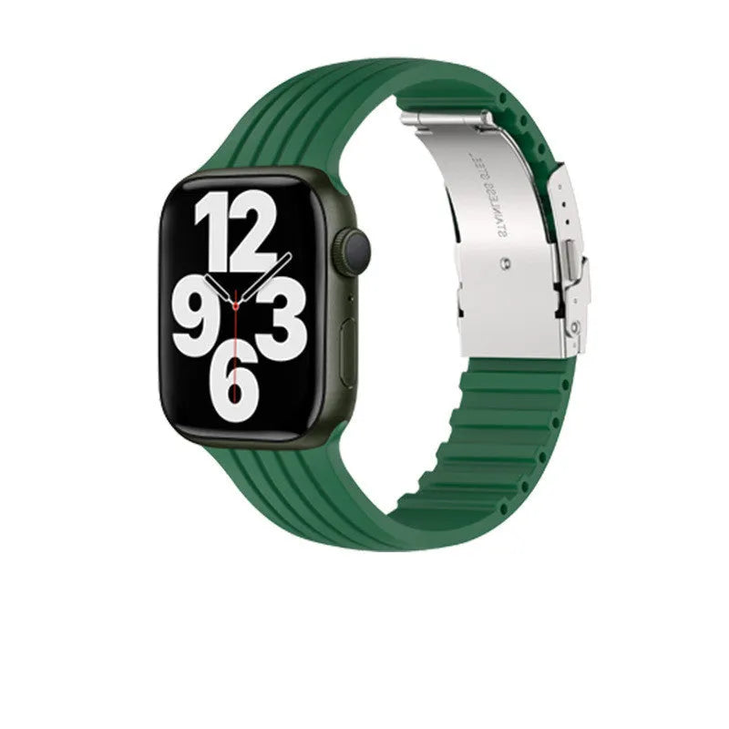 Silicone stripe iWatch strap in black, compatible with 38/40/41mm or 42/44/45mm models