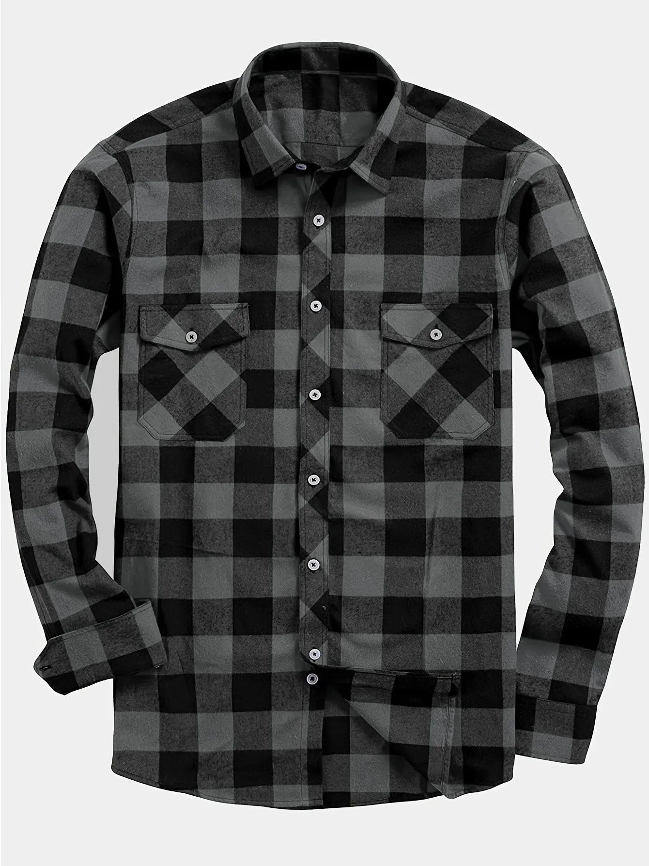 Flannel Plaid Shirt for Men All Seasons Versatile Loose Fit Long Sleeve Cardigan Style in Multiple Colours Black Blue White Red Orange Purple Yellow Green and Sizes S M L XL XXL XXXL